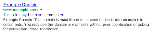 Example - this site may harm your computer
